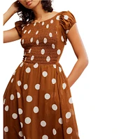 Free People Ultraviolet Polka Dot Print Scoop Neck Short Sleeve Maxi Dress