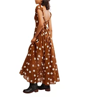 Free People Ultraviolet Polka Dot Print Scoop Neck Short Sleeve Maxi Dress