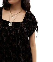 Free People Velvet Summer Camp Floral Square Neck Short Sleeve Tunic