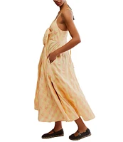 Free People Via Plaid Print V-Neck Sleeveless Button-Front Dress