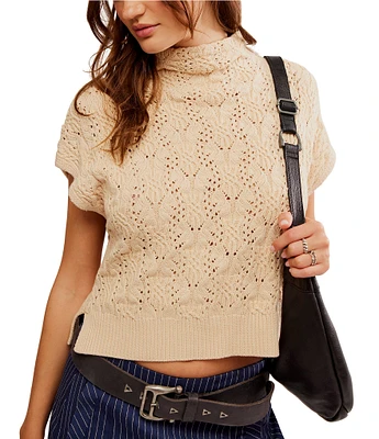 Free People Vickie Textured Knit Mock Neck Short Sleeve Sweater