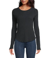 Free People We The Free Easy Does It Waffle Knit Crew Neck Long Sleeve Tee Shirt