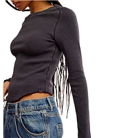 Free People We The Free Easy Does It Waffle Knit Crew Neck Long Sleeve Tee Shirt