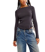 Free People We The Free Easy Does It Waffle Knit Crew Neck Long Sleeve Tee Shirt