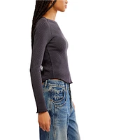 Free People We The Free Easy Does It Waffle Knit Crew Neck Long Sleeve Tee Shirt