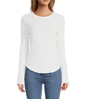 Free People We The Free Easy Does It Waffle Knit Crew Neck Long Sleeve Tee Shirt