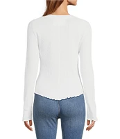 Free People We The Free Easy Does It Waffle Knit Crew Neck Long Sleeve Tee Shirt