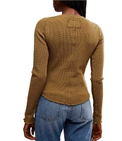 Free People We The Free Easy Does It Waffle Knit Crew Neck Long Sleeve Tee Shirt