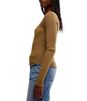 Free People We The Free Easy Does It Waffle Knit Crew Neck Long Sleeve Tee Shirt