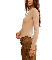 Free People We The Free Easy Does It Waffle Knit Crew Neck Long Sleeve Tee Shirt