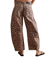 Free People We The Free Good Luck Denim Leopard Print Mid Rise Barrel Jeans