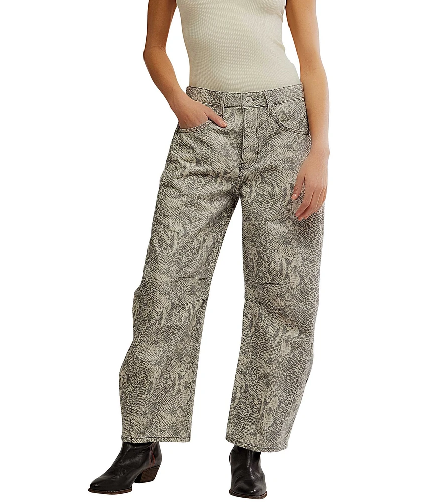 Free People We The Free Good Luck Denim Snake Print Mid Rise Barrel Jeans