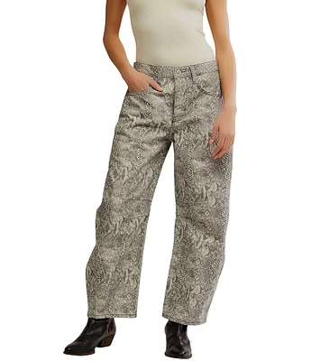 Free People We The Free Good Luck Denim Snake Print Mid Rise Barrel Jeans