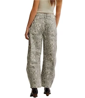 Free People We The Free Good Luck Denim Snake Print Mid Rise Barrel Jeans