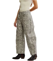 Free People We The Free Good Luck Denim Snake Print Mid Rise Barrel Jeans