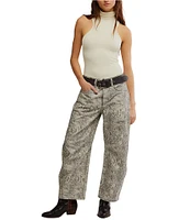 Free People We The Free Good Luck Denim Snake Print Mid Rise Barrel Jeans