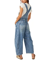 Free People We The Free Good Luck Denim Square Neck Barrel Leg Overalls