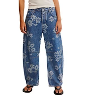 Free People We The Free Good Luck Floral Printed Mid Rise Barrel Jeans