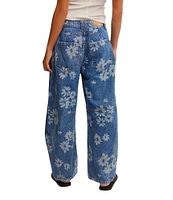 Free People We The Free Good Luck Floral Printed Mid Rise Barrel Jeans