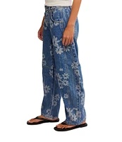 Free People We The Free Good Luck Floral Printed Mid Rise Barrel Jeans