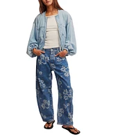 Free People We The Free Good Luck Floral Printed Mid Rise Barrel Jeans
