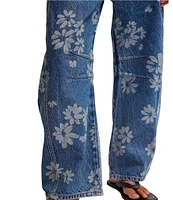 Free People We The Free Good Luck Floral Printed Mid Rise Barrel Jeans