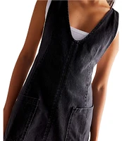 Free People We The Free High Roller Denim Scoop Neck Sleeveless Overall Dress