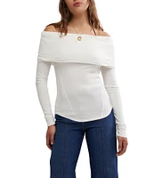 Free People We The Free Iris Soft Cotton Off-The-Shoulder Long Sleeve Top