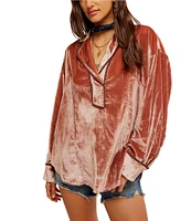 Free People We The Free Luxy Solid Velvet Collared V-Neck Long Sleeve Top