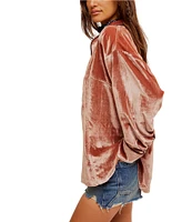 Free People We The Free Luxy Solid Velvet Collared V-Neck Long Sleeve Top