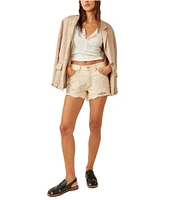 Free People We The Free Now Or Never Mid Rise Raw Hem Denim Shorts