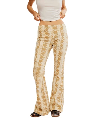 Free People We The Free Penny Snake Print Mid Rise Pull On Flare Pants