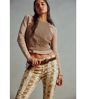 Free People We The Free Penny Snake Print Mid Rise Pull On Flare Pants