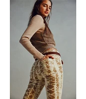 Free People We The Free Penny Snake Print Mid Rise Pull On Flare Pants