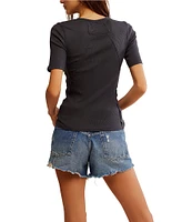 Free People We The Free Picture You Ribbed Pointelle Crew Neck Short Sleeve Tee