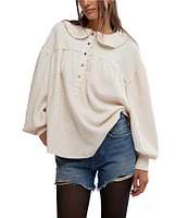 Free People We The Free Queen Of Hearts Peter Pan Collar Neck Long Sleeve Thermal Top