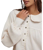 Free People We The Free Queen Of Hearts Peter Pan Collar Neck Long Sleeve Thermal Top