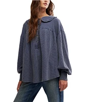 Free People We The Free Queen Of Hearts Peter Pan Collar Neck Long Sleeve Thermal Top