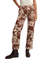 Free People We the Free Risk Taker Printed Cow Mid Rise Straight Leg Jeans