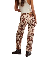 Free People We the Free Risk Taker Printed Cow Mid Rise Straight Leg Jeans