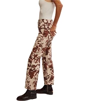 Free People We the Free Risk Taker Printed Cow Mid Rise Straight Leg Jeans