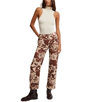 Free People We the Free Risk Taker Printed Cow Mid Rise Straight Leg Jeans