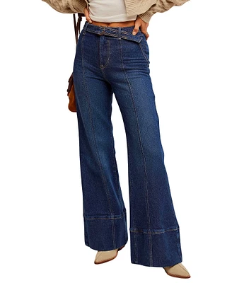 Free People We The Free Ryla Denim High Rise Belted Flare Jeans