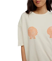 Free People We The Free Shell Graphic Print Crew Neck Short Sleeve Oversize Boxy Tee