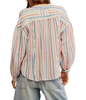 Free People We The Free Striped Valley Double Cloth Banded Collar Long Sleeve Shirt