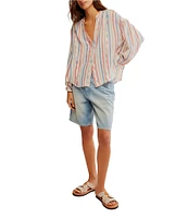 Free People We The Free Striped Valley Double Cloth Banded Collar Long Sleeve Shirt