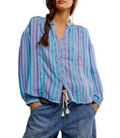Free People We The Free Striped Valley Double Cloth Banded Collar Long Sleeve Shirt