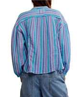 Free People We The Free Striped Valley Double Cloth Banded Collar Long Sleeve Shirt
