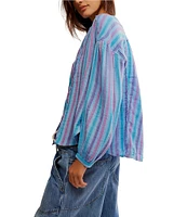 Free People We The Free Striped Valley Double Cloth Banded Collar Long Sleeve Shirt