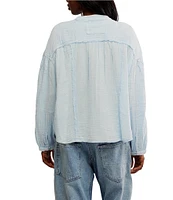 Free People We The Free Valley Double Cloth Banded V-Neck Long Sleeve Button Front Shirt